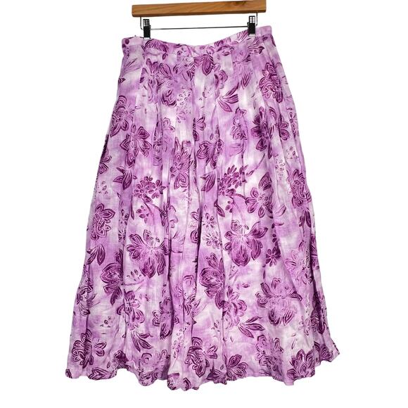 NEW J Jill 10 Women's 100% Linen Flowy Full Maxi Skirt Lined Purple Floral - Picture 3 of 12